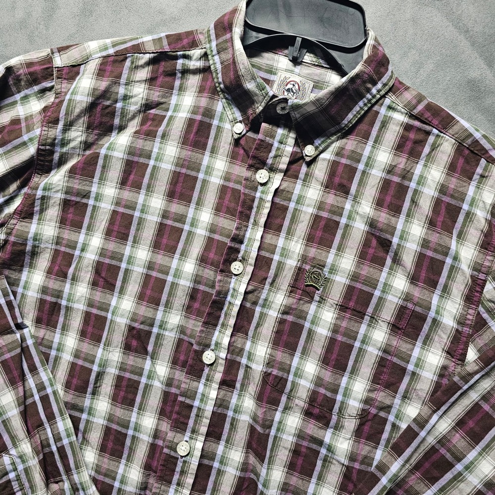 Cinch‎ Boys XL 14 Long Sleeve Plaid Button Down Western Shirt Brown Purple Green